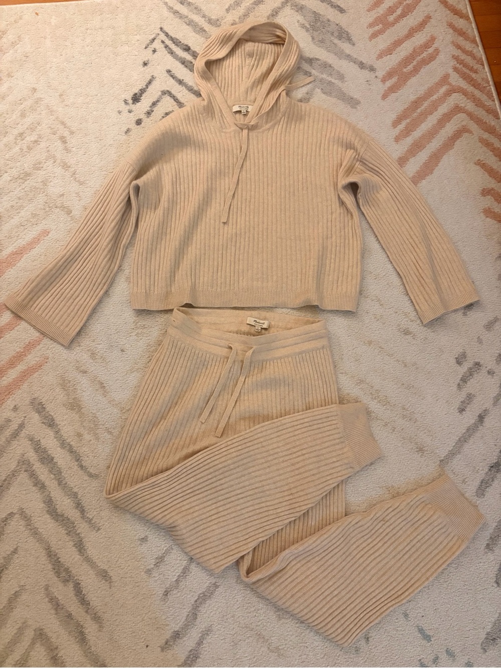 Madewell 100% cashmere ribbed knit loungewear hoodie and pants set small